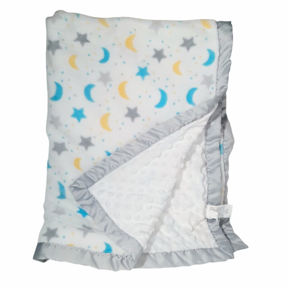 Parents Choice Star Moon Minky Dots Satin Trim Lovey Security Blanket 40" X 30"